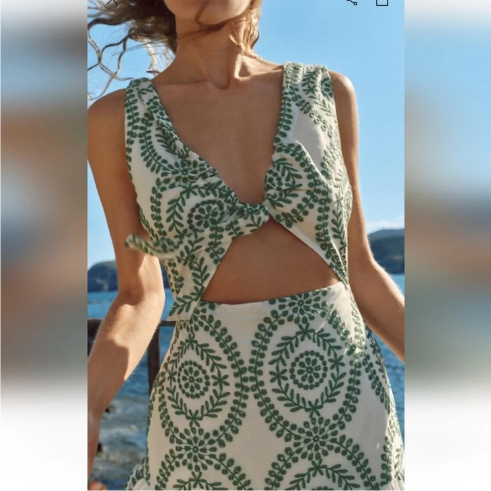 ZARA PERFORATED KNOTTED EMBROIDERED DRESS - Picture 4 of 11